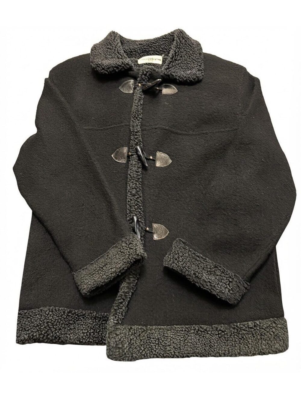 Vintage Marisa Christina Black Wool Sherpa Toggle Coat Jacket Large